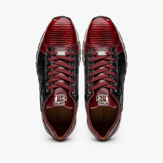 Marco Di Milano Portici Men's Shoes Wine & Black Exotic Lizard / Crocodile Casual Sneakers (MDM1016)-AmbrogioShoes