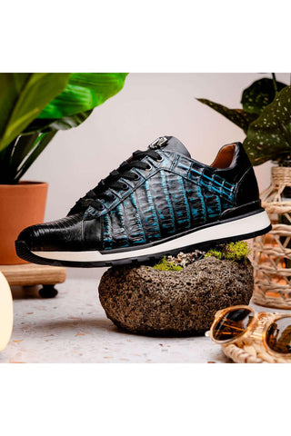 Marco Di Milano Portici Navy & Black Exotic Lizard / Crocodile Casual Sneakers (MDM1016)-AmbrogioShoes
