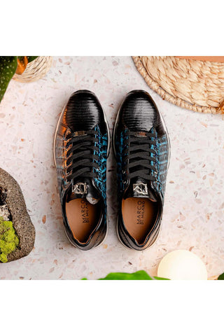 Marco Di Milano Portici Navy & Black Exotic Lizard / Crocodile Casual Sneakers (MDM1016)-AmbrogioShoes