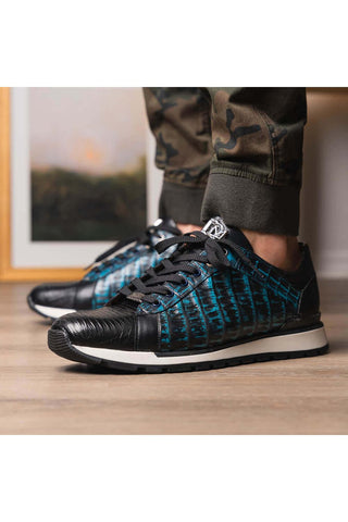 Marco Di Milano Portici Navy & Black Exotic Lizard / Crocodile Casual Sneakers (MDM1016)-AmbrogioShoes