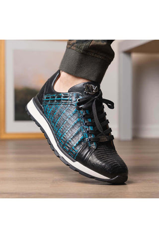 Marco Di Milano Portici Navy & Black Exotic Lizard / Crocodile Casual Sneakers (MDM1016)-AmbrogioShoes