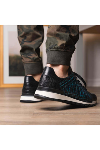 Marco Di Milano Portici Navy & Black Exotic Lizard / Crocodile Casual Sneakers (MDM1016)-AmbrogioShoes