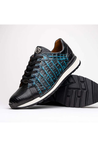 Marco Di Milano Portici Navy & Black Exotic Lizard / Crocodile Casual Sneakers (MDM1016)-AmbrogioShoes