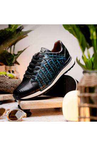 Marco Di Milano Portici Navy & Black Exotic Lizard / Crocodile Casual Sneakers (MDM1016)-AmbrogioShoes