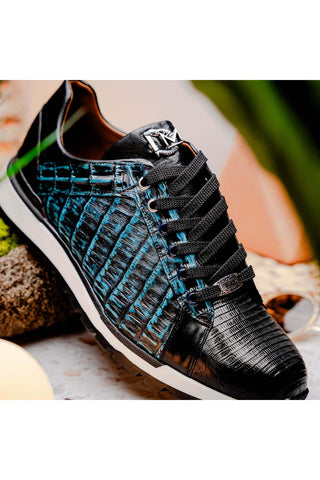 Marco Di Milano Portici Navy & Black Exotic Lizard / Crocodile Casual Sneakers (MDM1016)-AmbrogioShoes