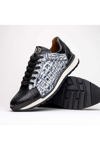 Marco Di Milano Portici Newspaper & Black Exotic Lizard / Crocodile Casual Sneakers (MDM1016)-AmbrogioShoes