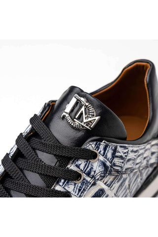 Marco Di Milano Portici Newspaper & Black Exotic Lizard / Crocodile Casual Sneakers (MDM1016)-AmbrogioShoes