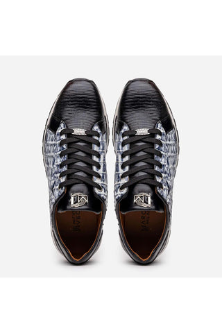 Marco Di Milano Portici Newspaper & Black Exotic Lizard / Crocodile Casual Sneakers (MDM1016)-AmbrogioShoes