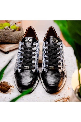 Marco Di Milano Portici Newspaper & Black Exotic Lizard / Crocodile Casual Sneakers (MDM1016)-AmbrogioShoes