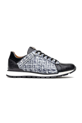 Marco Di Milano Portici Newspaper & Black Exotic Lizard / Crocodile Casual Sneakers (MDM1016)-AmbrogioShoes