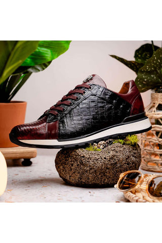 Marco Di Milano Portici Wine & Black Exotic Lizard / Crocodile Casual Sneakers (MDM1016)-AmbrogioShoes