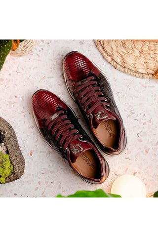 Marco Di Milano Portici Wine & Black Exotic Lizard / Crocodile Casual Sneakers (MDM1016)-AmbrogioShoes