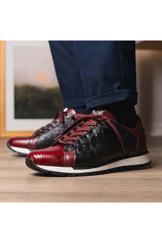 Marco Di Milano Portici Wine & Black Exotic Lizard / Crocodile Casual Sneakers (MDM1016)-AmbrogioShoes