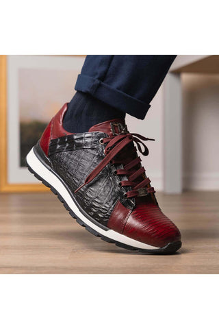 Marco Di Milano Portici Wine & Black Exotic Lizard / Crocodile Casual Sneakers (MDM1016)-AmbrogioShoes