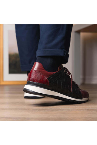 Marco Di Milano Portici Wine & Black Exotic Lizard / Crocodile Casual Sneakers (MDM1016)-AmbrogioShoes
