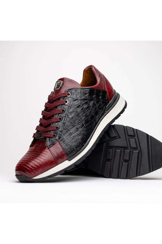 Marco Di Milano Portici Wine & Black Exotic Lizard / Crocodile Casual Sneakers (MDM1016)-AmbrogioShoes
