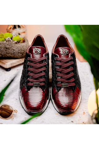 Marco Di Milano Portici Wine & Black Exotic Lizard / Crocodile Casual Sneakers (MDM1016)-AmbrogioShoes