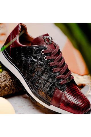 Marco Di Milano Portici Wine & Black Exotic Lizard / Crocodile Casual Sneakers (MDM1016)-AmbrogioShoes