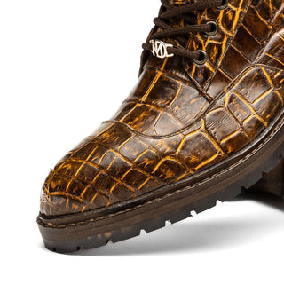 Marco Di Milano Potenza Men's Shoes Mustard & Brown Exotic Crocodile / Leather Lace Up Boots (MDM1202)-AmbrogioShoes