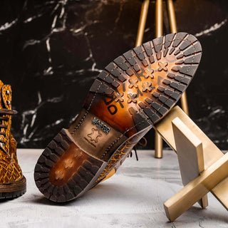 Marco Di Milano Potenza Men's Shoes Mustard & Brown Exotic Crocodile / Leather Lace Up Boots (MDM1202)-AmbrogioShoes
