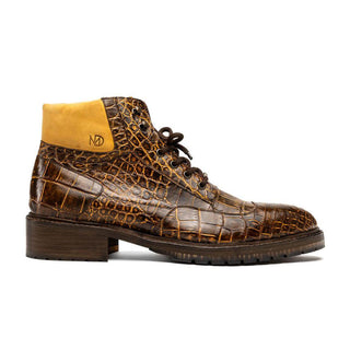 Marco Di Milano Potenza Men's Shoes Mustard & Brown Exotic Crocodile / Leather Lace Up Boots (MDM1202)-AmbrogioShoes