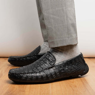 Marco Di Milano Remo Black Exotic Crocodile Moccasin Driver Loafers (MDM1188)-AmbrogioShoes
