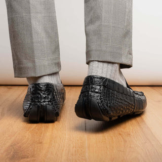 Marco Di Milano Remo Black Exotic Crocodile Moccasin Driver Loafers (MDM1188)-AmbrogioShoes
