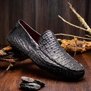 Marco Di Milano Remo Black Exotic Crocodile Moccasin Driver Loafers (MDM1188)-AmbrogioShoes