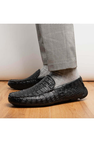 Marco Di Milano Remo Crocodile Moccasin Driver - Black-AmbrogioShoes
