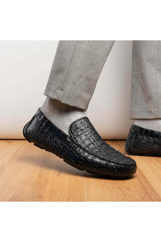 Marco Di Milano Remo Crocodile Moccasin Driver - Black-AmbrogioShoes