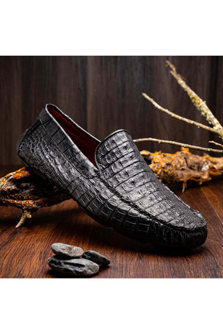 Marco Di Milano Remo Crocodile Moccasin Driver - Black-AmbrogioShoes