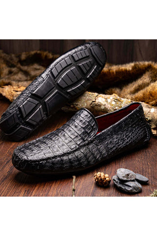 Marco Di Milano Remo Crocodile Moccasin Driver - Black-AmbrogioShoes