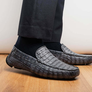 Marco Di Milano Remo Gray Exotic Crocodile Moccasin Driver Loafers (MDM1188)-AmbrogioShoes