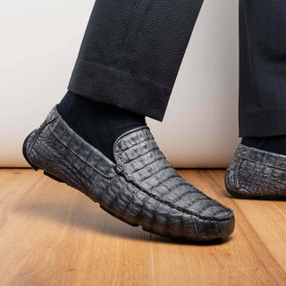 Marco Di Milano Remo Gray Exotic Crocodile Moccasin Driver Loafers (MDM1188)-AmbrogioShoes