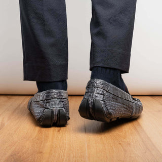 Marco Di Milano Remo Gray Exotic Crocodile Moccasin Driver Loafers (MDM1188)-AmbrogioShoes