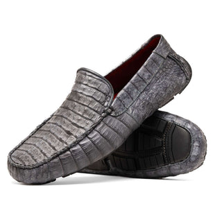 Marco Di Milano Remo Gray Exotic Crocodile Moccasin Driver Loafers (MDM1188)-AmbrogioShoes