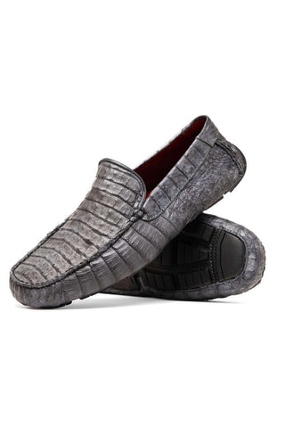 Marco Di Milano Remo Gray Exotic Crocodile Moccasin Driver Loafers (MDM1188)-AmbrogioShoes