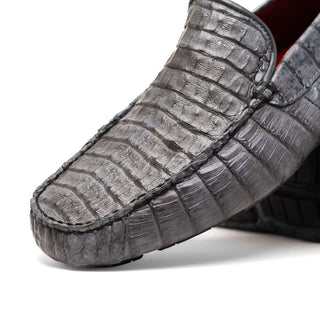 Marco Di Milano Remo Men's Shoes Gray Exotic Crocodile Moccasin Driver Loafers (MDM1188)-AmbrogioShoes