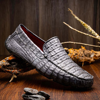 Marco Di Milano Remo Men's Shoes Gray Exotic Crocodile Moccasin Driver Loafers (MDM1188)-AmbrogioShoes