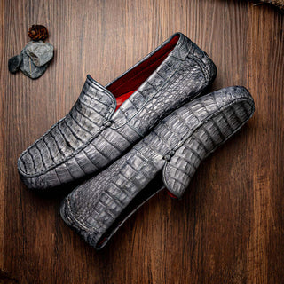 Marco Di Milano Remo Men's Shoes Gray Exotic Crocodile Moccasin Driver Loafers (MDM1188)-AmbrogioShoes