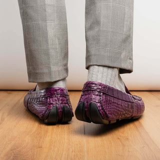 Marco Di Milano Remo Men's Shoes Purple Exotic Crocodile Moccasin Driver Loafers (MDM1188)-AmbrogioShoes