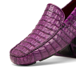 Marco Di Milano Remo Men's Shoes Purple Exotic Crocodile Moccasin Driver Loafers (MDM1188)-AmbrogioShoes