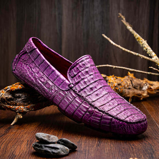 Marco Di Milano Remo Men's Shoes Purple Exotic Crocodile Moccasin Driver Loafers (MDM1188)-AmbrogioShoes