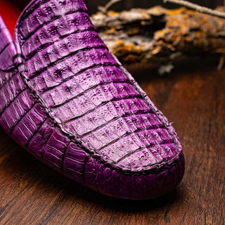 Marco Di Milano Remo Men's Shoes Purple Exotic Crocodile Moccasin Driver Loafers (MDM1188)-AmbrogioShoes