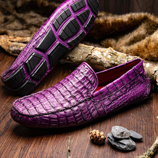 Marco Di Milano Remo Men's Shoes Purple Exotic Crocodile Moccasin Driver Loafers (MDM1188)-AmbrogioShoes