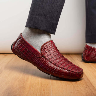 Marco Di Milano Remo Men's Shoes Wine Exotic Crocodile Moccasin Driver Loafers (MDM1188)-AmbrogioShoes