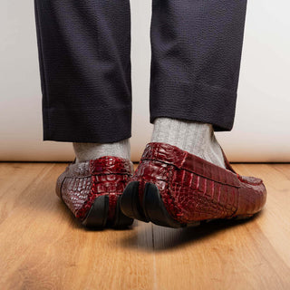 Marco Di Milano Remo Men's Shoes Wine Exotic Crocodile Moccasin Driver Loafers (MDM1188)-AmbrogioShoes