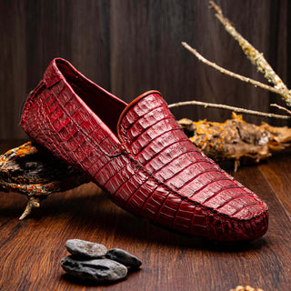 Marco Di Milano Remo Men's Shoes Wine Exotic Crocodile Moccasin Driver Loafers (MDM1188)-AmbrogioShoes