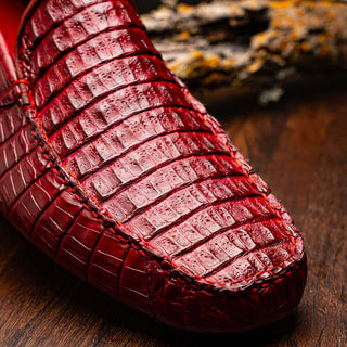Marco Di Milano Remo Men's Shoes Wine Exotic Crocodile Moccasin Driver Loafers (MDM1188)-AmbrogioShoes