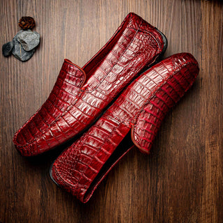 Marco Di Milano Remo Men's Shoes Wine Exotic Crocodile Moccasin Driver Loafers (MDM1188)-AmbrogioShoes